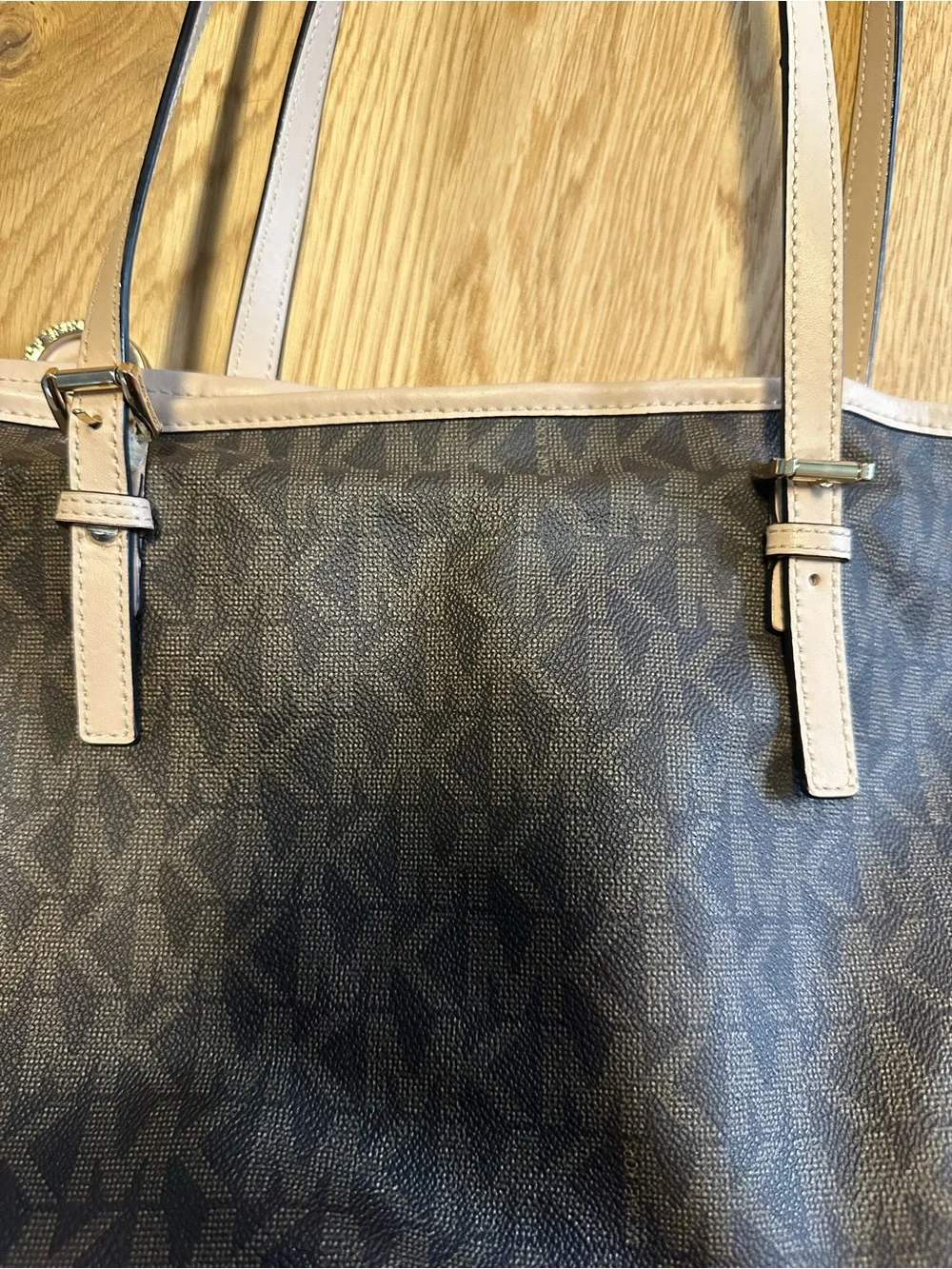 Michael Kors Brown Large Monogram Tote with Tan Trim